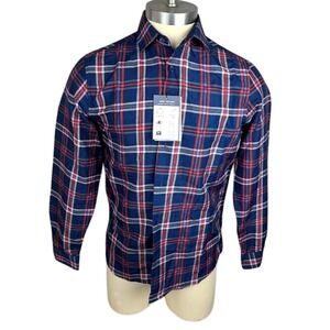 Mens Suslo Couture Shirt Plaid‎ Navy Button Front Long Sleeve Size M